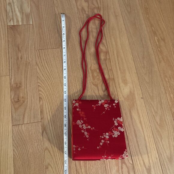 Amanda Smith Red Evening Purse Gold Flower Embroidery With Snap & Shoulder Strap - Picture 8 of 13